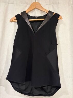 rag & bone Black Sleeveless V-Neck Top with Faux Leather Collar